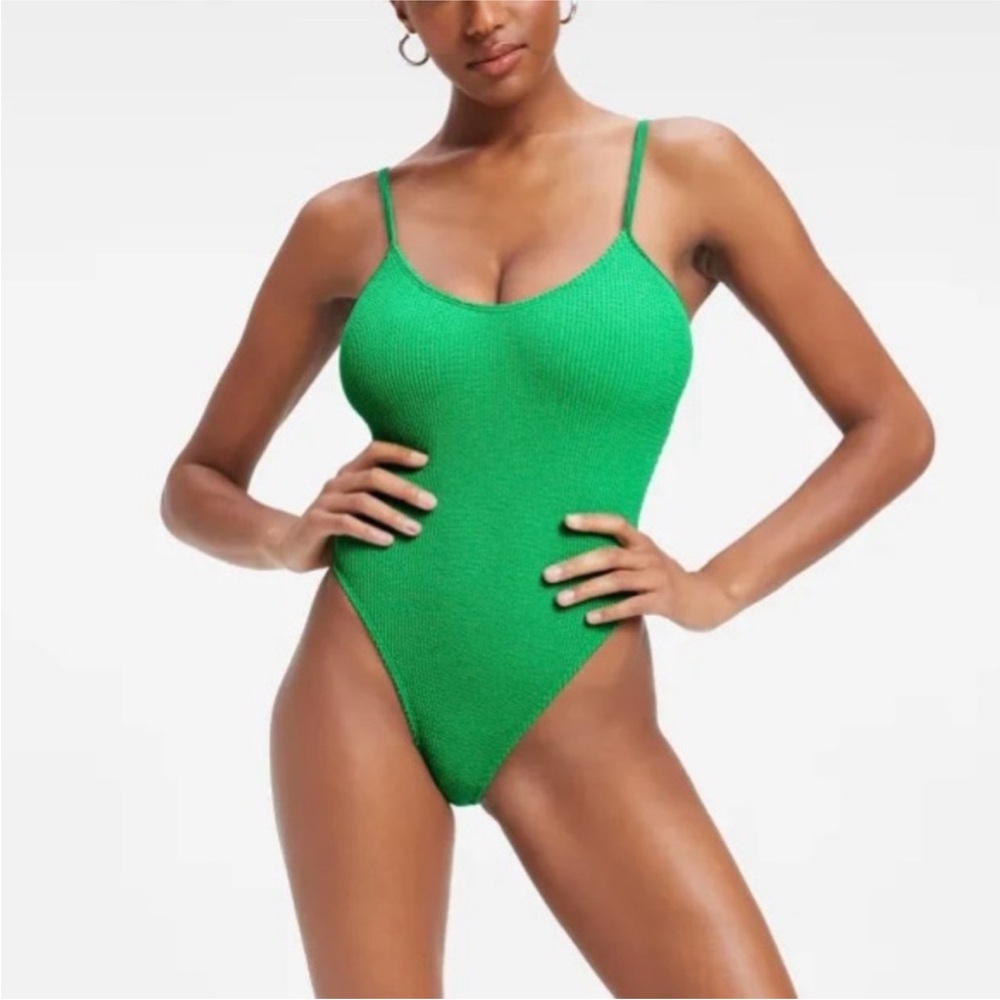 Good American Always Fits Summer Green Textured One-Piece Swimsuit size 3/4